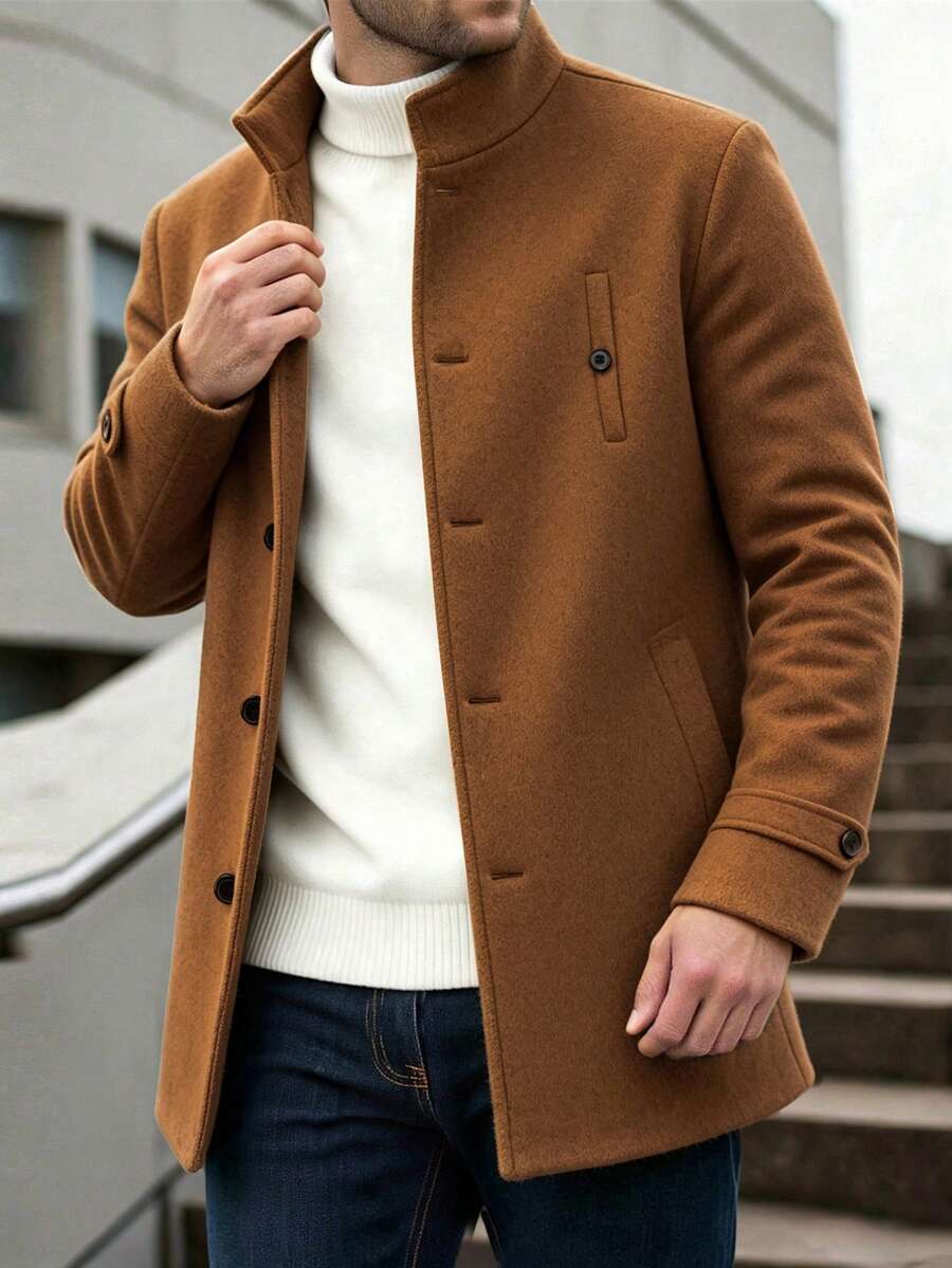Manfinity CasualCool 男士秋冬時尚大衣 - 棕色 - 查看 1