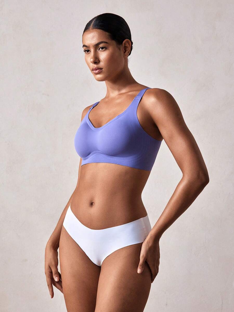 Veilyse Women's Solid Color Soft & Comfortable Daily Underwear - Padded, Adjustable Strap Fashion Bra Suitable For Daily Wear, Gatherings, Travel And Dates - Blue - View 1