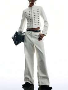 LYSMO Women's Studded Decor Fashion Versatile Daily Wear Jacket - White - View 3