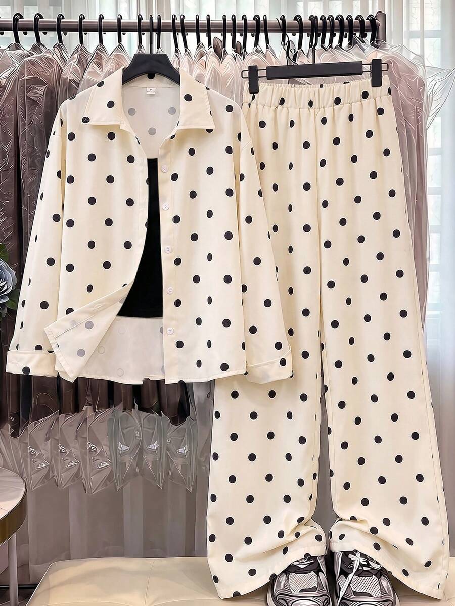 SHEIN 2件組 青少年女孩休閒返校系列 多彩幾何印花長袖上衣與配套下裝 - 彩色 - 查看 1
