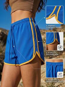 Exploreva Women's Drawstring Waist Loose Outdoor Trail Running Shorts Baby Blue Summer Modest Trail Run Outfit - Navy Blue - View 1