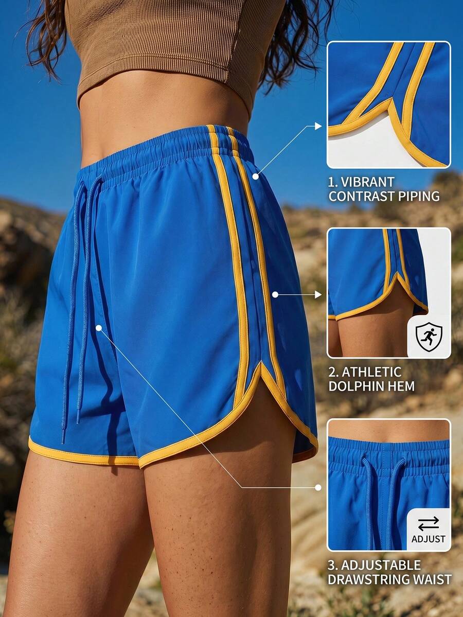 Exploreva Women's Drawstring Waist Loose Outdoor Trail Running Shorts Baby Blue Summer Modest Trail Run Outfit - Navy Blue - View 1