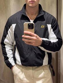 HIMLAND Men's Spring/Autumn Casual Colorblock Patchwork Jacket - Black and White - View 6