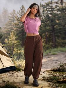 Exploreva Exploreva Women's Solid Color Casual Versatile Daily Outdoor Hiking Pants - Brown - View 5