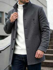 Manfinity CasualCool Men's Autumn/Winter Fashion Overcoat - Dark Grey - View 1