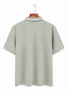 Manfinity Homme Men Color Block Trim Button Casual Short Sleeve Polo Shirt For Summer, Formal - Green - View 2