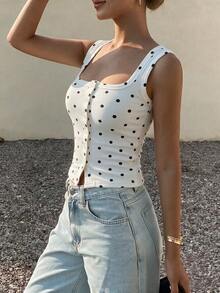 DAZY Camiseta de tirantes ajustada de cuello cuadrado con textura acanalada para mujer, top de verano lindo - Blanco y Negro - Ver 2