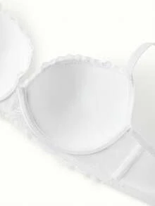 Bonmuse 2件組女款素色蕾絲拼接細肩帶休閒內衣套裝，含鋼圈，適合夏季 - 白色 - 查看 12