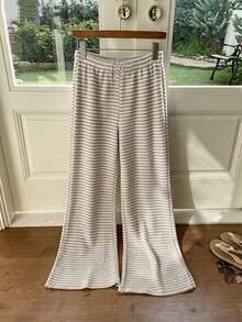 White Textured Floral Pattern Pants With Shirred Waist, Fashionable Minimalist Versatile Comfortable, Suitable For Outings, Relaxation, Vacation, Travel, Etc., For Summer And Autumn - White - View 1