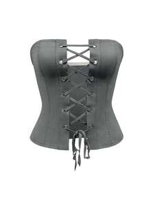 Rovax Plus Size Women's Solid Color Eyelet Lace-Up Design Fitted Versatile Daily Outing Bandeau Top - Grey - View 3