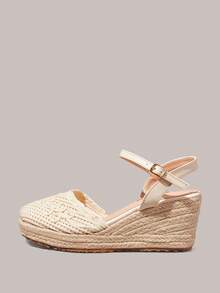 Styleloop Women's Shoes, Beige, Woven Hemp Rope Straw Shoes, Wedge Heel Platform Sandals, Height-Enhancing Holiday Bohemian Wear - Beige - View 2