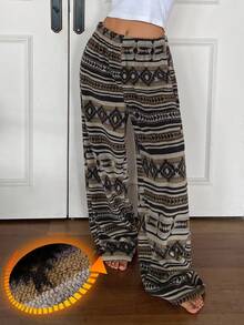 Livesso Women's Striped Geometric Pattern Elastic Waist Pajama Pants Fall - Green - View 5