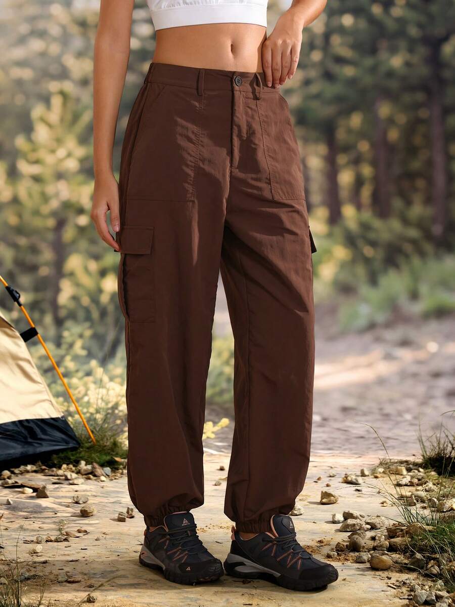 Exploreva Exploreva Women's Solid Color Casual Versatile Daily Outdoor Hiking Pants - Brown - View 1