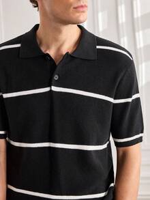 Officeau Sweater Pullover Polos Kasual Pria untuk Perjalanan Kerja, Kancing Berongga - Hitam - View 7