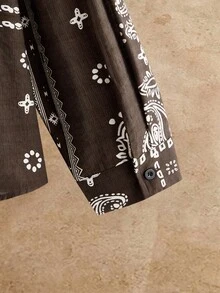 HIMLAND 男士休閒佩斯利印花度假襯衫 - 棕色 - 查看 6