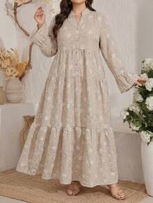 Veilorie Plus Size Elegant Floral Print Dress Fall - Multicolor - View 1