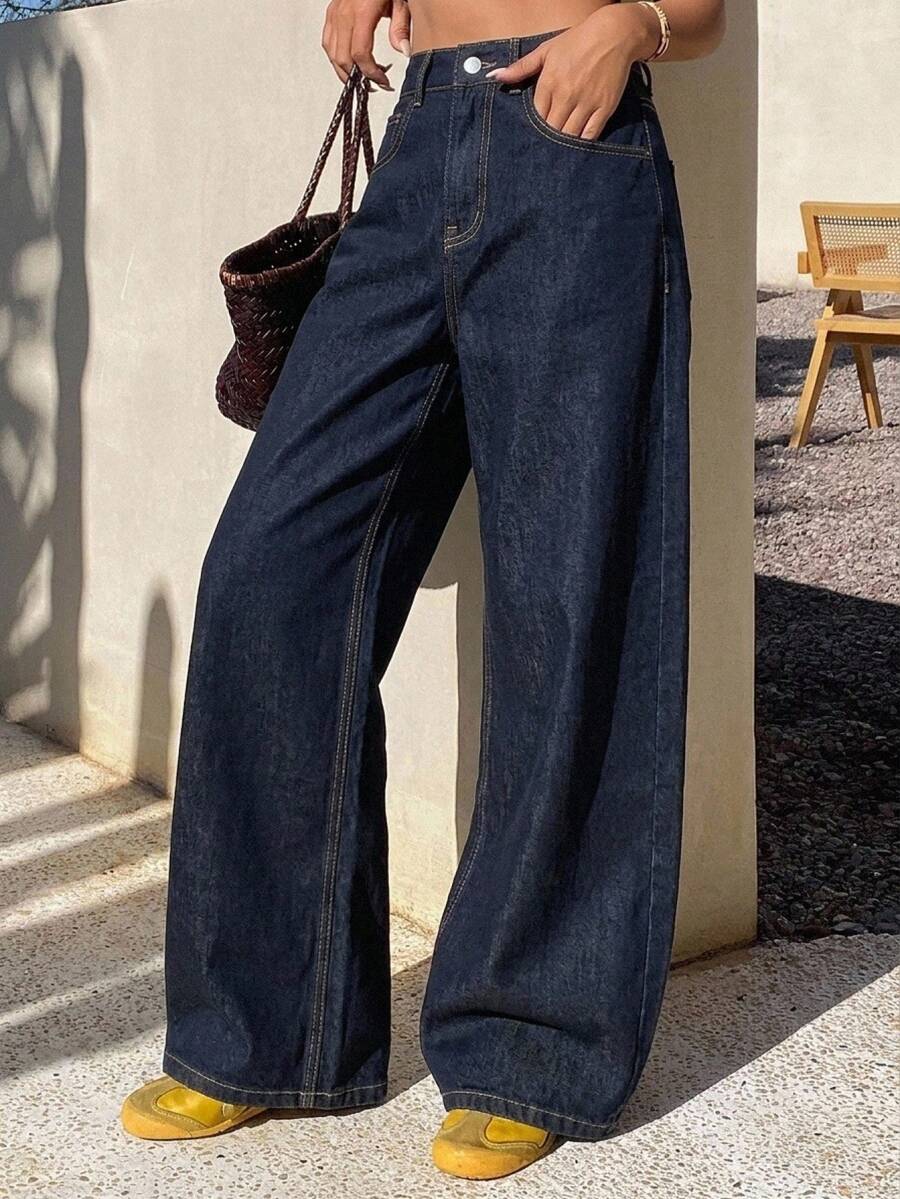 DAZY Women's Loose Korean Style Casual Versatile Bootcut Jeans Petite - Blue - View 1