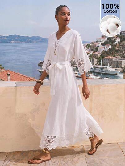 Maija Women's Lace Patchwork Casual Daily Summer Mid-Length Dress