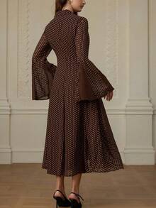 BELROSIE Stunning Coffee-Colored Elegant Lapel Collar Single-Breasted Cinched Waist Insert Long Sleeve Flared Shirt Dress For Women - Coffee - View 6