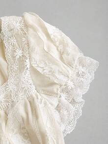 Sweetra Women's Button Lace Trim Bow Top - Apricot - View 3