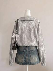 SHEIN EZwear 休閒極簡街頭風水洗效果樹枝迷彩印花輕量半拉鍊運動衫，適合秋冬春夏，運動風 - 彩色 - 查看 2