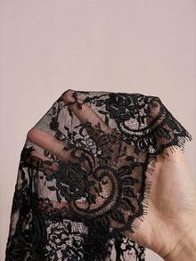 Freevana 女款蕾絲貝殼鈕扣透視襯衫 大尺碼 寬鬆 優雅 Eleganza 日常街頭穿搭 通勤 婚禮賓客 晚餐 度假 夏季 秋季 黑色 - 黑色 - 查看 5