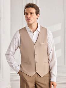 Officeau Men's Champagne Waistcoat, With 4 Buttons, For Formal Business/ Office - Champagne - View 5