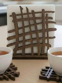 1PC Wooden Creative Geometric Grid Slatted Hollow Natural Napkin Holder For Bedroom Living Room Cafe Restaurant Home Decor Rustic Minimalist Versatile Tabletop Organizer - Multicolor - View 5