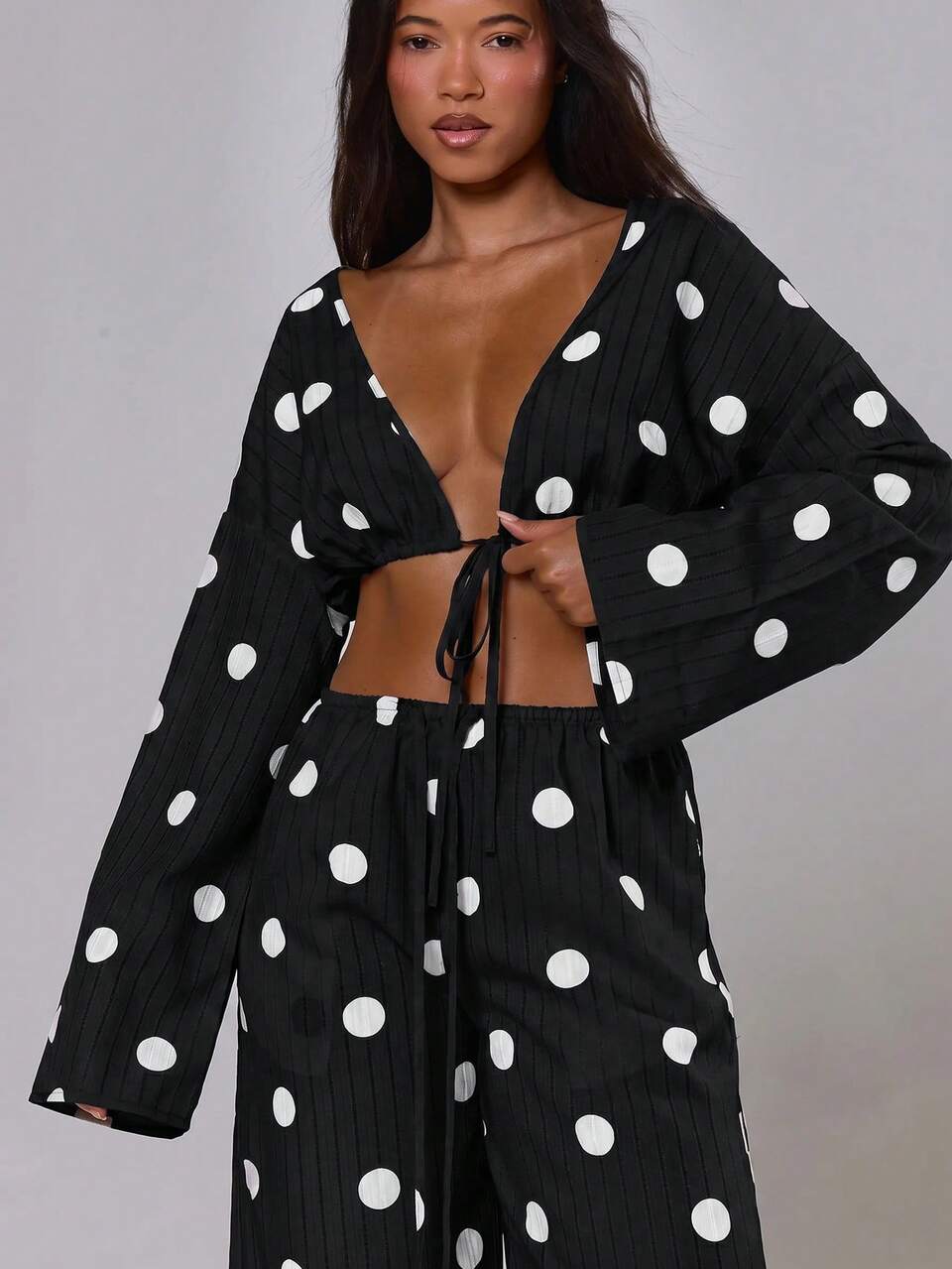 Polka Dot Pants Wide Leg Stripe Linen Look Trouser Holiday Linen Pant Spring Summer Beach Vacation Elegant Casual Date Night