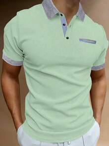 Manfinity Homme 男士短袖領領 Polo 衫，適合辦公室、外出與聚會 - 綠色 - 查看 1
