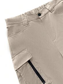 Manfinity Homme Celana Pria Berikat Kantong Zip Plain Casual - Khaki - View 4
