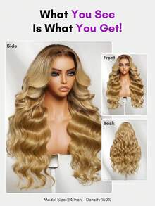 ALL READY WIG 7x5 Bye-Bye Slip 蕾絲漸層蜂蜜金棕色帶棕色髮根 波浪身體感 無膠即戴假髮 臉部修飾分層剪裁 預剪預漂預拔 適合所有頭圍 100% 真人髮 可染髮 透明蕾絲 初學者友善 - S4/27 - 查看 6