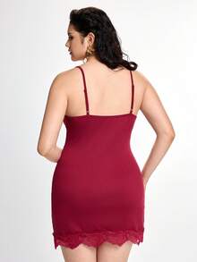 Slumbrini Sexy Spaghetti Strap Soft Lace Plus Size Nightgown - Burgundy - View 2
