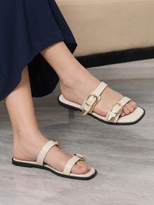 Sleekvia Ladies Comfortable Flat Wear-Resistant Versatile Metal Outdoor Flip-Flops Slippers - Apricot - View 4