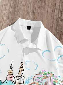 Manfinity Joysei Camisa holgada de corte corto con estampado de graffiti casual para hombre, primavera - Blanco - Ver 4