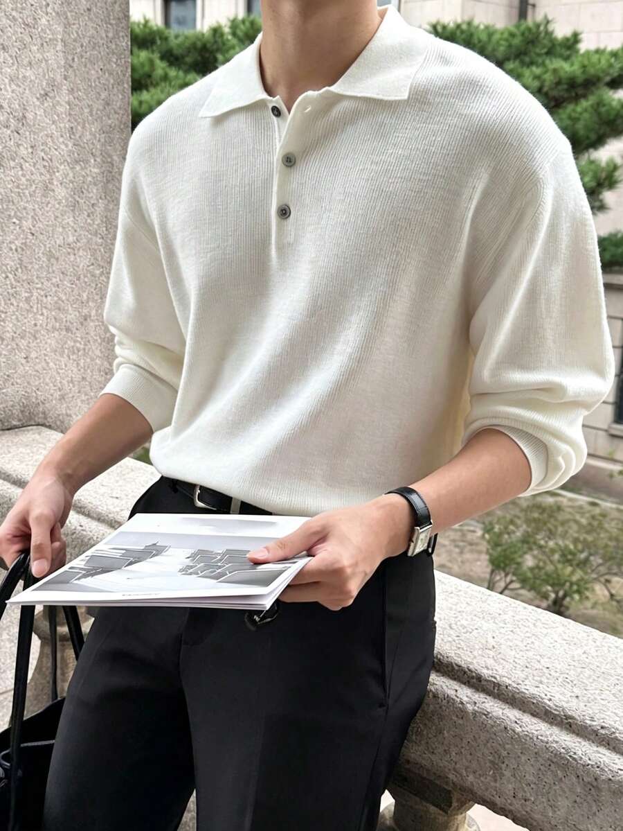 DAZY Men's Casual Solid Color Sweater For Autumn,Back To School Clothes - White - View 1