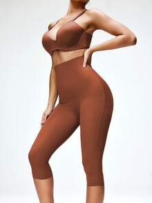 SHEIN Women's Shaping Capris - Brown - View 6