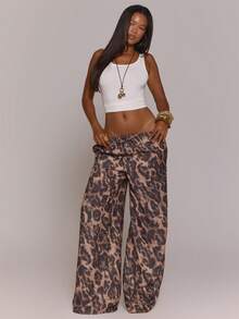 MUSERA Leopard Print Low Waist Drawstring Flowy Trouser Pants Summer Day Outfit Beach Holiday Women Fall Autumn - Multicolor - View 1