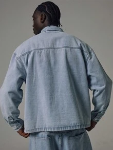 Musero Collared Long Sleeve Denim Shirt Oversized Boxy Fit Spring Summer Essentials - Blue - View 5