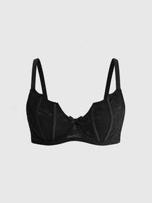 ROMWE Goth Sujetador sin aros y bralette de encaje floral de talla grande con estilo gótico - Negro - Ver 1