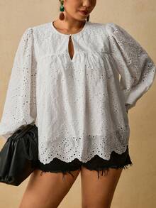 Travachic Plus Size Women's Casual Elegant Long Sleeve Shirt Bohemian Style Suitable For Autumn/Winter Wear Formal White - White - View 1