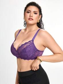 Slumbrini 1件大码女士蕾丝拼接舒适钢圈文胸 - 紫色 - 查看 5