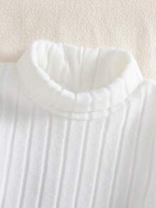 SHEIN Vintaside Kids 3件組乳白色嬰兒高領連身衣，四季爬行衣，新生兒長袖修身親膚柔軟 - 白色 - 查看 4