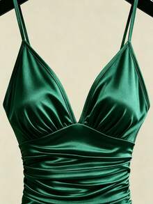 Franclia Romper Camisole Pengencang Pinggang Satin Champagne Mewah Prancis - Dark Green - View 3