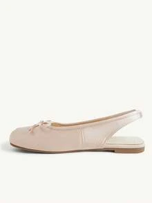 CUCCOO CHICEST Sepatu Balet Wanita Satin Berkerut dengan Pita, Ujung Terpisah, Ujung Bulat, Elegan, Warna Beige, Sepatu Kasual Sehari-hari - Aprikot - View 6
