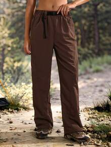 Exploreva Exploreva Women's Casual Versatile Zipper Pocket Hiking Pants, Sporty Fashion - Brown - View 3