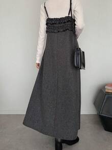 FRIFUL Women's Ruffle Strap Long Dress Vacation Brunch Dark Grey Summer French Elegant French - Grey - View 9