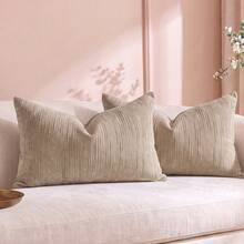 Cirelle 1 Stück Stück/2 Stücke Ganzjahres-Kissenbezüge aus vertikal strukturiertem Chenille, einfarbig gestreifte quadratische Kissenhüllen, neutraler minimalistischer Farmhouse-Boho-Stil für Sofa, Schlafzimmer, Erkerfenster, Homestay, Kissenfüllung nicht enthalten - Beige - Übersicht 11