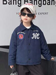 DAZY Young Boy Letter Pattern Long Sleeve Single-Breasted Winter Jacket - Navy Blue - View 2