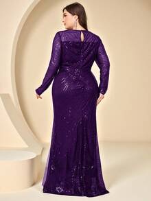 Coutiva Plus Size Formal Evening Sequin Mermaid Dress - Dark Purple - View 2